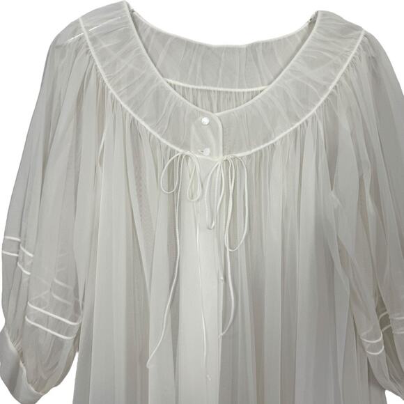 Vintage Shadowline White Nylon Chiffon Robe Large Babydoll Open Front Sleepwear - Picture 2 of 7
